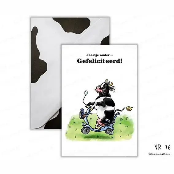 76 Jaartje ouder gefeliciteerd koeienkaart particulier wenskaart koe cartoon kaart