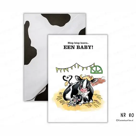 80 hiep hiep hoera een baby koeienkaart particulier wenskaart koe cartoon kaart