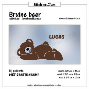 Bruine Beer statische raamsticker herbruikbare vinyl