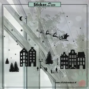 KERST Raamsticker set 4 in 1 kerst zwart