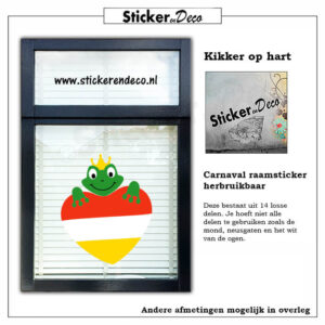 Kikker op hart oeteldonk raamsticker herbruikbaar