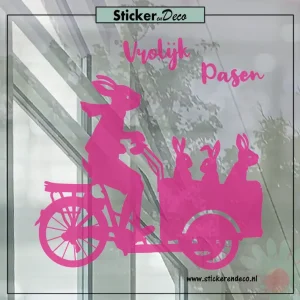 Paashaas bakfiets met kids T roze