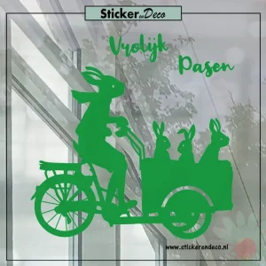 Paashaas bakfiets met kids groen