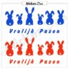 Paashaas op een rij kleur 1 herbruikbare raamsticker blauw en rood