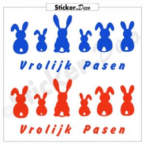 Paashaas op een rij kleur 1 herbruikbare raamsticker blauw en rood