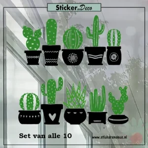 Raamsticker Cactus Set alle 10 met figuurtjes zwart groen