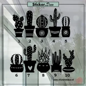 Raamsticker Cactus met figuurtjes zwart