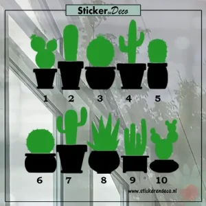 Raamsticker Cactus silhouet vormen zwart groen