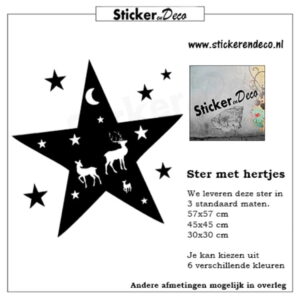 Raamsticker Ster met hertjes kerst herbruikbare raamstickers