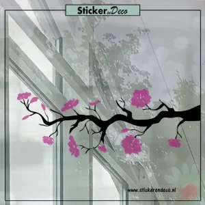 Raamsticker bloesemtak transparant roze bloesem raam deco herbruikbaar