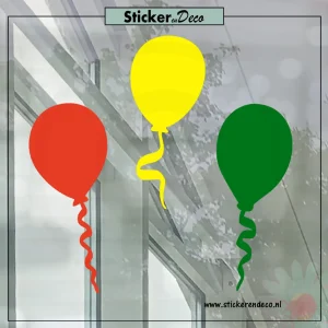 Raamsticker carnaval ballon set van 3 geel groen rood