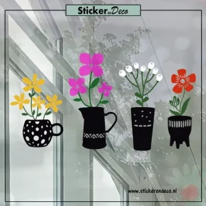 Raamsticker hippe bloemen set van 4 full color