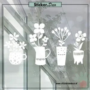 Raamsticker hippe bloemen set van 4 wit