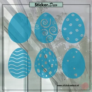 Raamsticker pasen Paasei set Mix T blauw