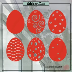 Raamsticker pasen Paasei set Mix rood