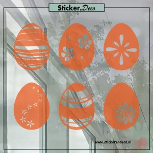 Raamsticker pasen Paasei set flower T oranje