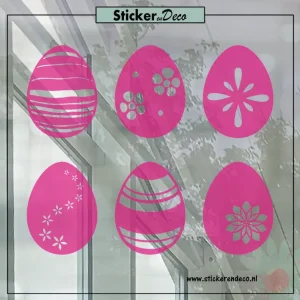 Raamsticker pasen Paasei set flower T roze