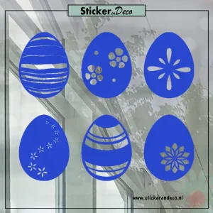 Raamsticker pasen Paasei set flower blauw