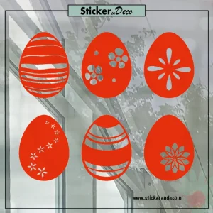 Raamsticker pasen Paasei set flower rood