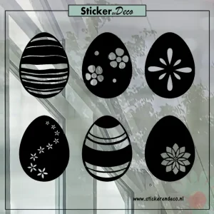 Raamsticker pasen Paasei set flower zwart