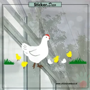 Raamsticker pasen lente dieren kip met kuikens full color