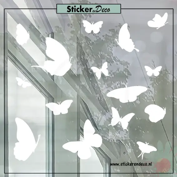 Vlinders silhouet raamsticker herbruikbaar raamdeco wit