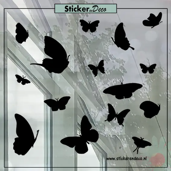 Raamstickers vlinders silhouet herbruikbaar raamdeco zwart