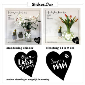 Moederdag hart raamsticker in 2 varianten. Super moeder en Aller liefste moeder raamsticker