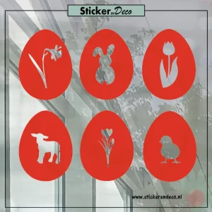 raamsticker Pasen Paasei lente rood