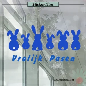 raamsticker Pasen Paashaas op een rij blauw