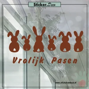 raamsticker Pasen Paashaas op een rij bruin