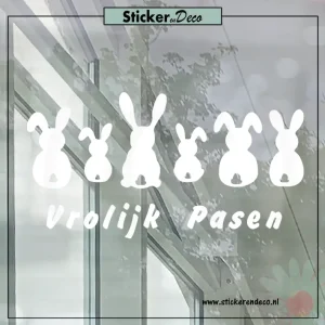 raamsticker Pasen Paashaas op een rij wit