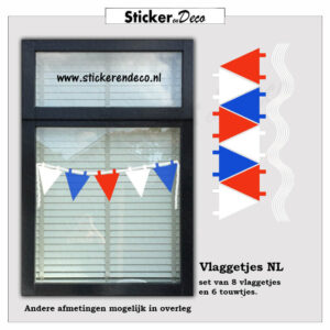 Rood wit blauwe vlaggetjes raamsticker koningsdag WK herbruikbaar